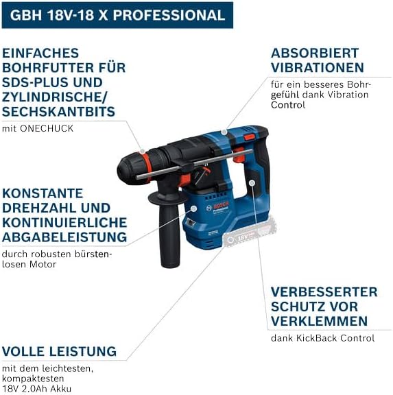 Bosch PRO 18V System Akku-Bohrhammer GBH 18V-18 X (ONECHUCK, inkl. L-BOXX 136)