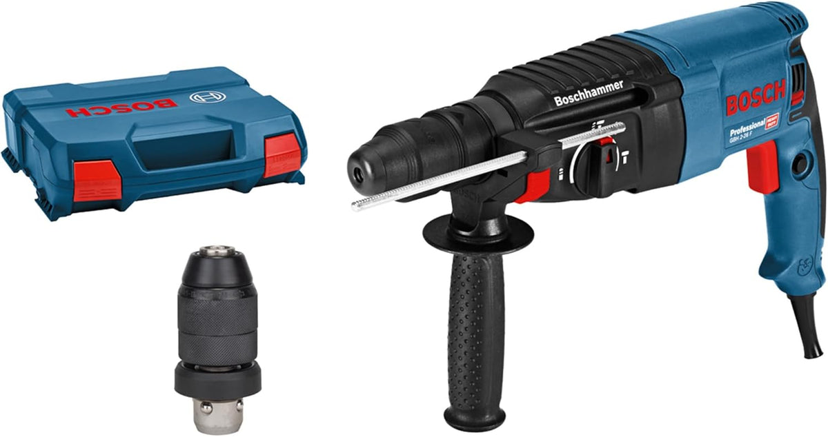Bosch PRO Bohrhammer GBH 2-26 F (Leistung 830 Watt, Wechselfutter SDS-plus, inkl. Zusatzhandgriff, Tiefenanschlag, Maschinentuch, Schnellwechselbohrfutter, Handwerkoffer)