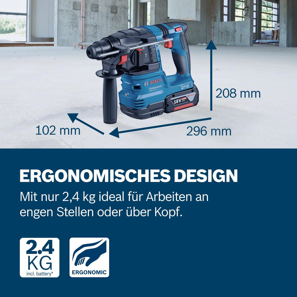 Bosch Professional 18V System Akku Bohrhammer GBH 18V-22 (mit SDS plus, inkl. 2x 4.0Ah Akku, Schnellladegerät GAL 18V-40, L-BOXX)