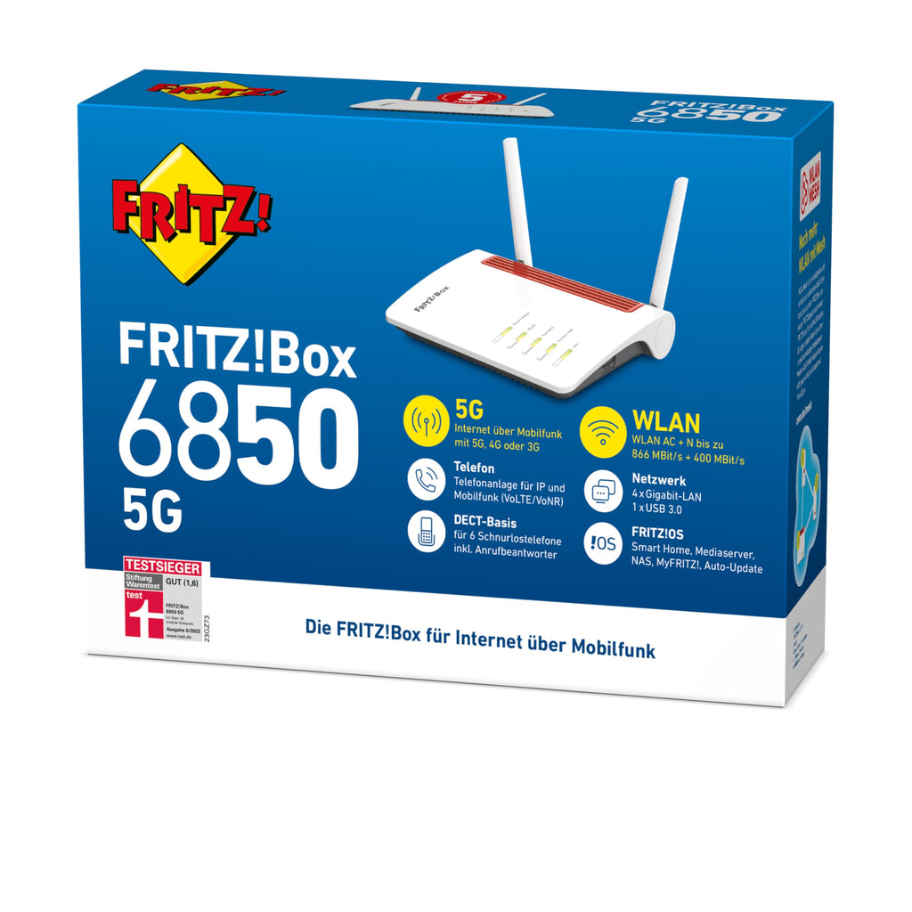 FRITZ! Box 6850 5G – LTE/5G Router mit WLAN AC+N & DECT-Basis