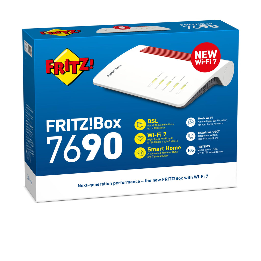 FRITZ! Box 7690 International – Wi-Fi 7 DSL Router mit Mesh & DECT-Basis