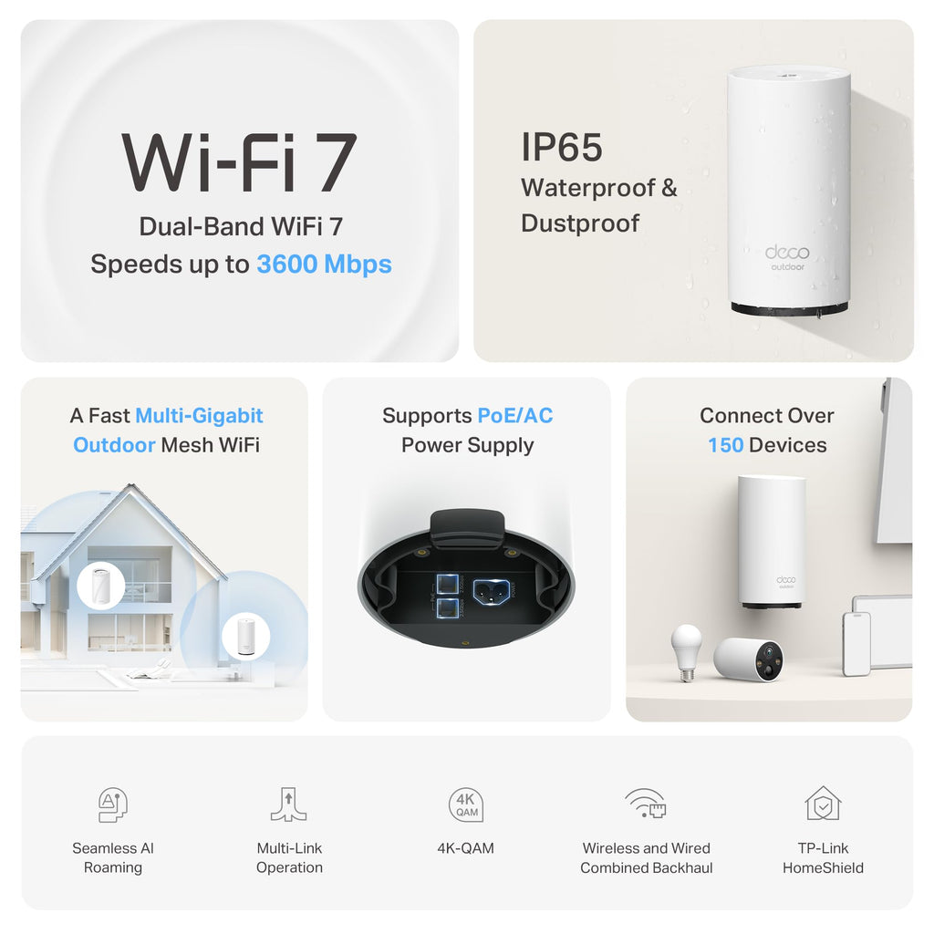 TP-Link Deco BE25 Outdoor WiFi 7 Router – Dual-Band, 2× 2.5G Ports, PoE/AC-Stromversorgung
