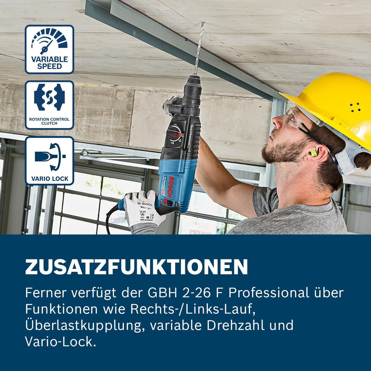 Bosch PRO Bohrhammer GBH 2-26 F (Leistung 830 Watt, Wechselfutter SDS-plus, inkl. Zusatzhandgriff, Tiefenanschlag, Maschinentuch, Schnellwechselbohrfutter, Handwerkoffer)