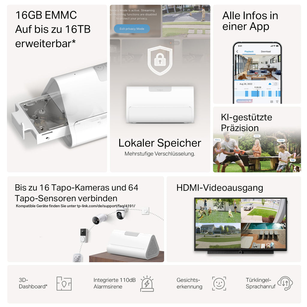TP-Link Tapo H500 HomeBase – Smart Hub mit 16GB Speicher, erweiterbar auf 16TB