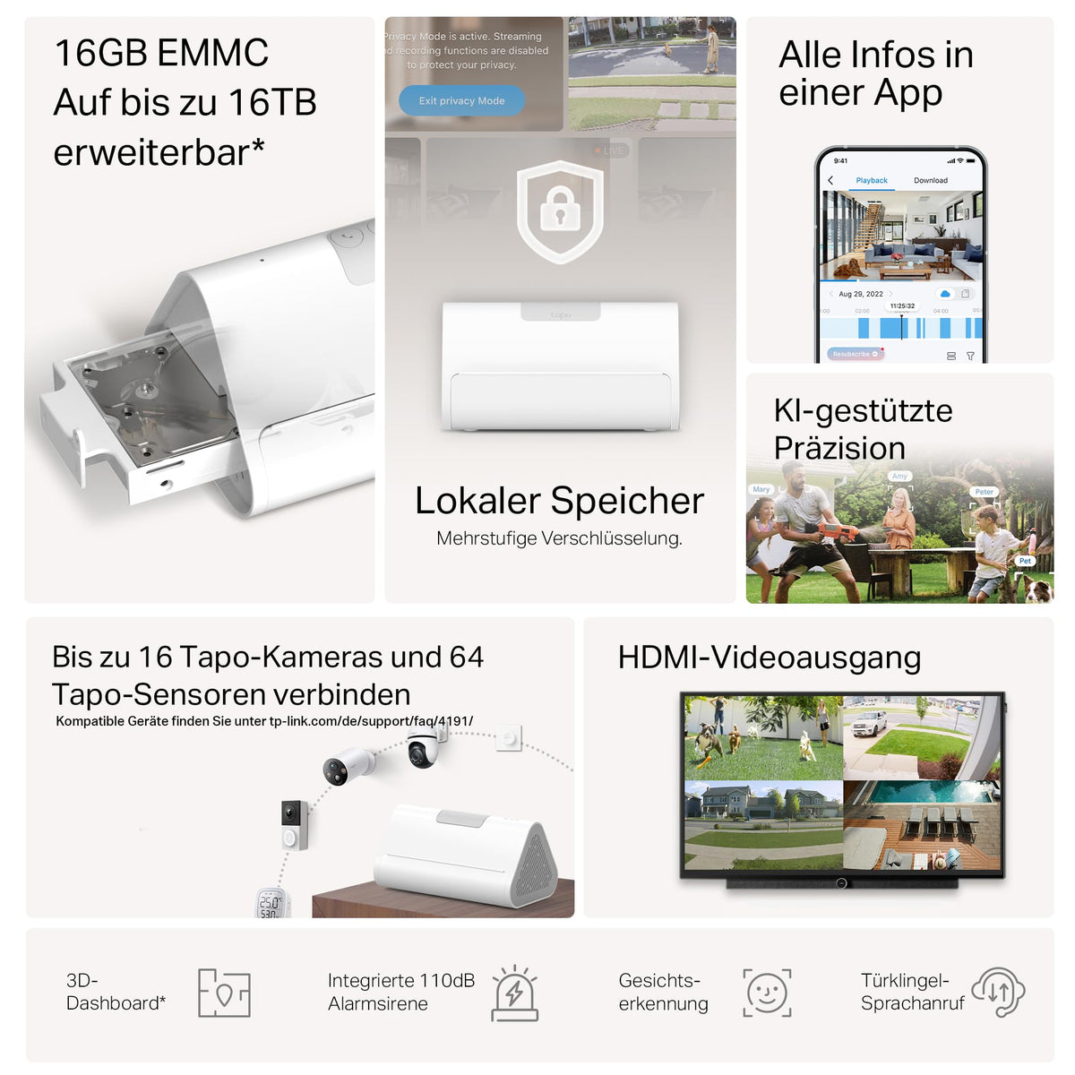 TP-Link Tapo H500 HomeBase – Smart Hub mit 16GB Speicher, erweiterbar auf 16TB